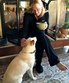 Sitting by the fireplace with Kaku
